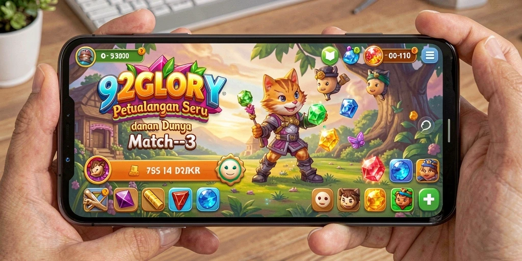 Tangkapan layar 92GLORY menunjukkan aksi seru permainan Match-3.
