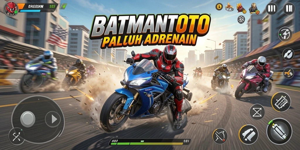 Screenshot gameplay BATMANTOTO menampilkan aksi balapan motor yang seru.