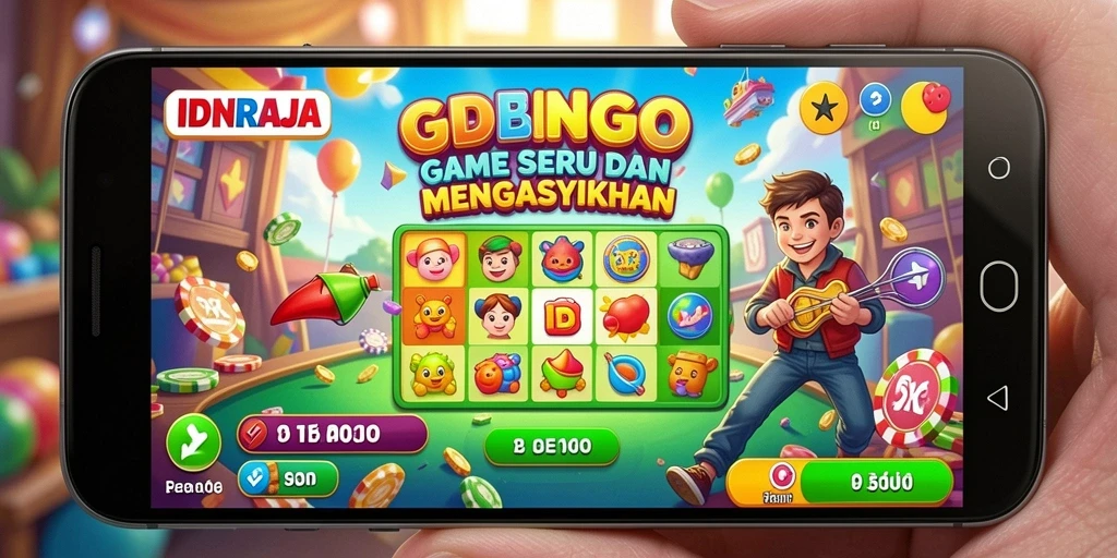 Tampilan gameplay seru dalam IDNRAJA dengan warna-warna cerah.
