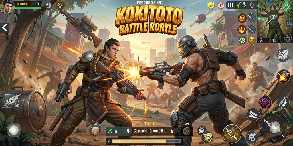 Gameplay seru dan mendebarkan di KOKITOTO dengan pertarungan Battle Royale.