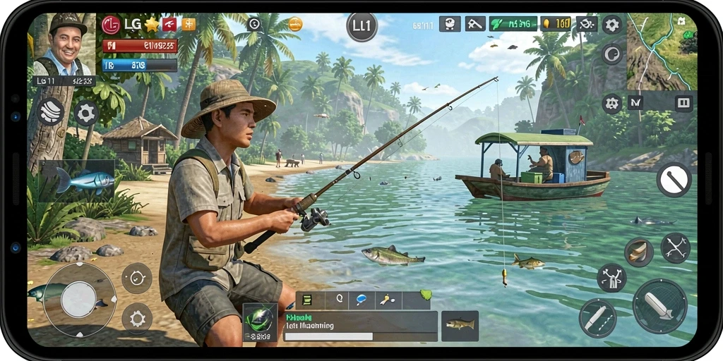 Screenshot utama LG111 menampilkan aksi memancing yang mendebarkan.