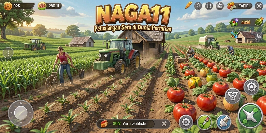 Screenshot utama NAGA11 menampilkan gameplay pertanian yang seru dan interaktif.