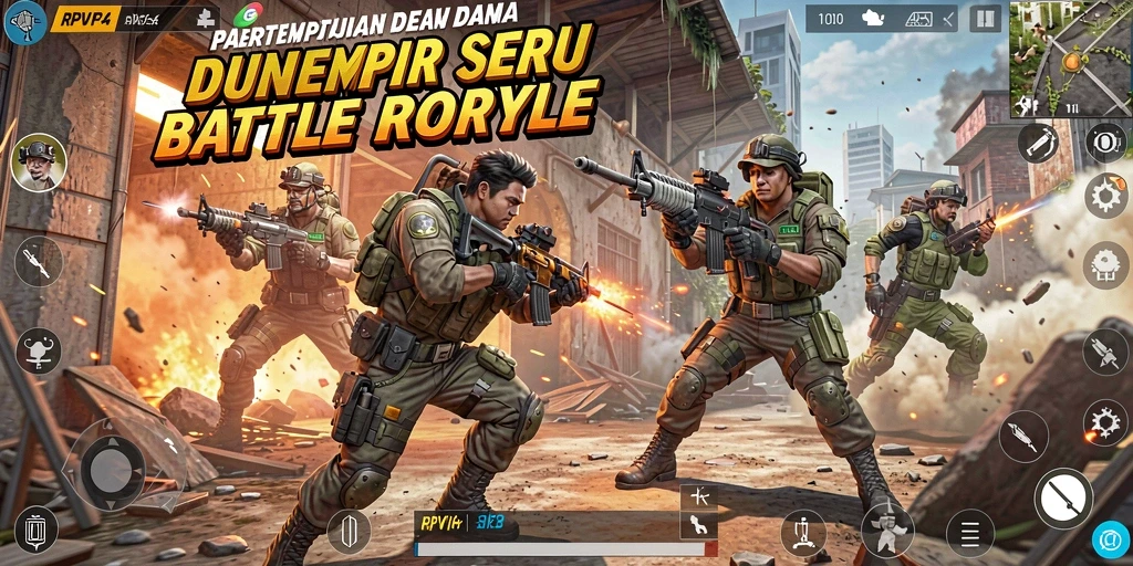 Tangkapan layar menunjukkan aksi intens dalam permainan Battle Royale.