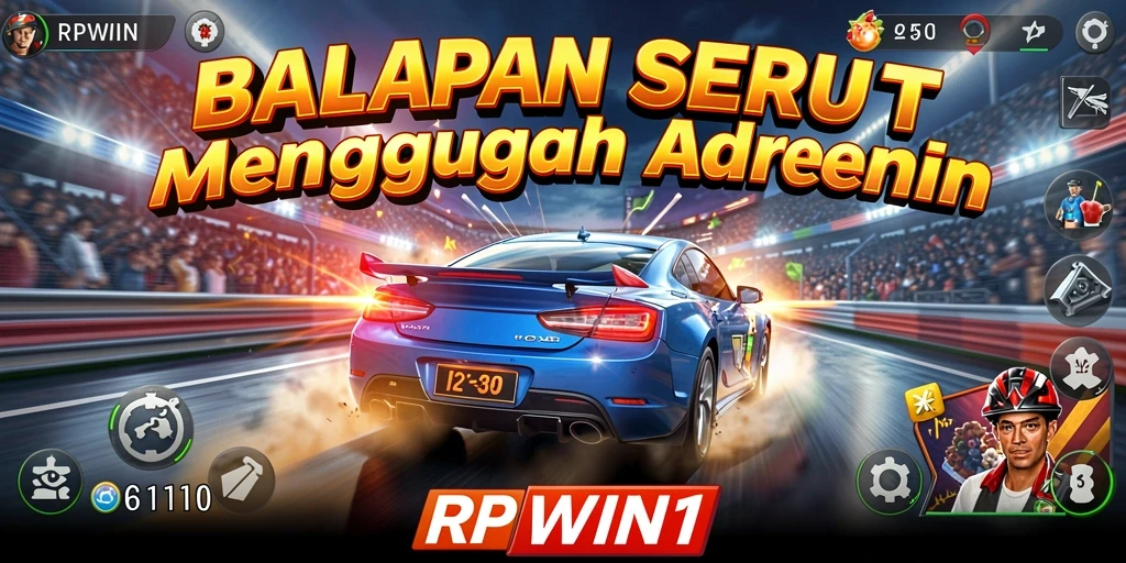 Screenshot utama RPWIN1 menampilkan aksi balapan yang intens dan mendebarkan.