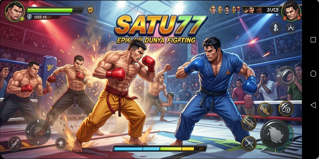 Gameplay SATU77 menampilkan pertarungan seru antara karakter yang berbeda.