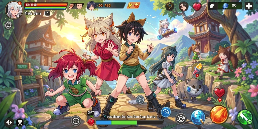 Screenshot gameplay SINTE4D menampilkan pertarungan dinamis karakter anime.